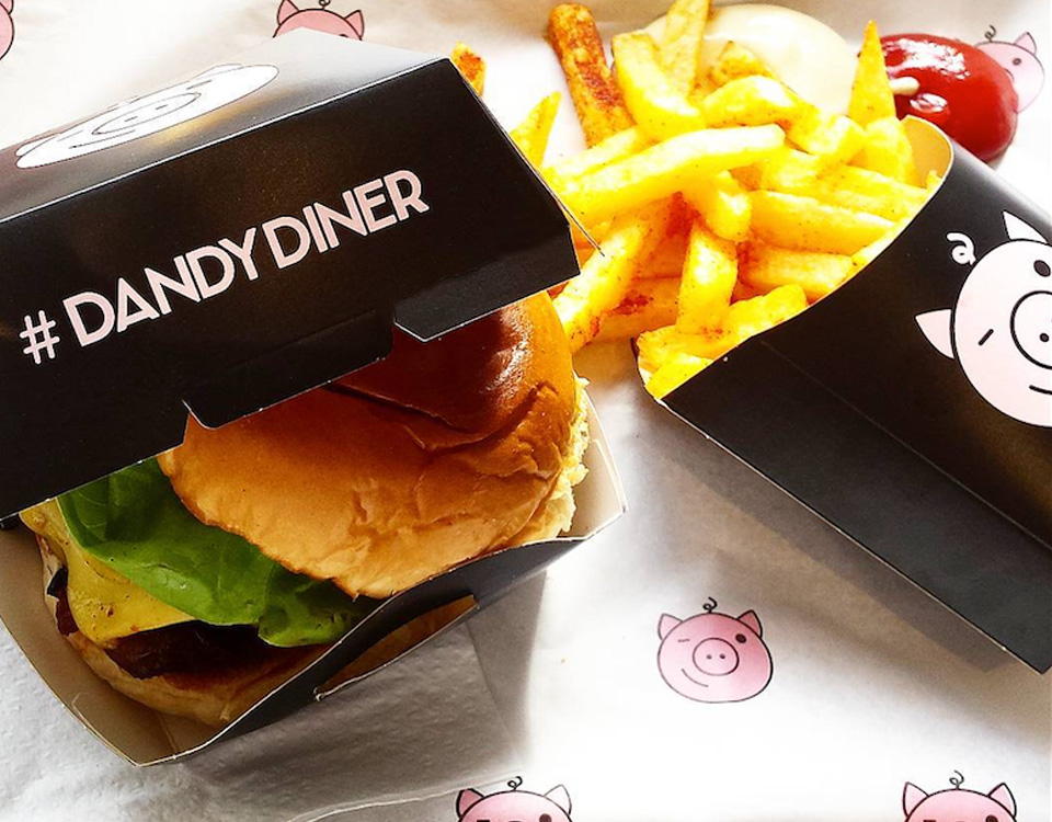 Dandy Diner packaging with a hamburger and fries